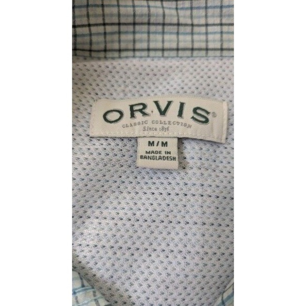 Orvis Classic Collection Mens Medium Blue Green Check Fishing Shirt Roll Tab - Picture 3 of 4